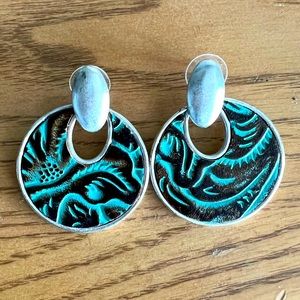 Turquoise Leather Look Earrings